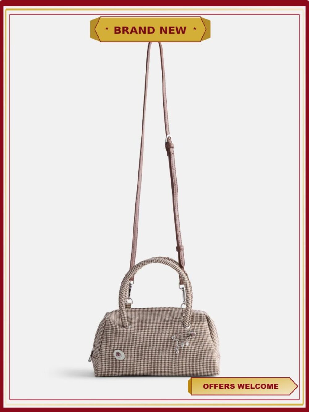 East West Bowler Handbag with Top Handle Zip Closure